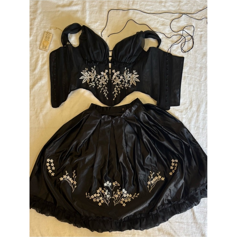 NWT Oksana Mukha Bridal Dress Womens 12 Black White Floral Gothic Corset Gown